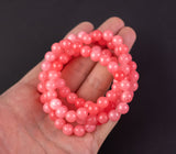 Raspberry Jade Bracelet Round Size 6mm and 8mm Handmade In USA Natural Gemstone Crystal Bracelets Handmade Jewelry - approx. 7"