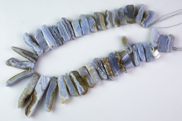 Natural Graduated Strand of Blue Laced Agate Stick Beads - 14"-16" Strand (Apx 37 Beads) -10mm x 25-50mm Gemstone Beads