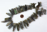 Natural Graduated Strand of Labradorite Stick Beads - 14"-16" Strand (Apx 37 Beads) -10mm x 25-50mm Gemstone Beads