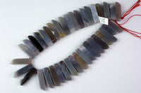 Natural Graduated Strand of Chalcedony Agate Stick Beads - 14"-16" Strand (Apx 37 Beads) -10mm x 25-50mm Gemstone Beads