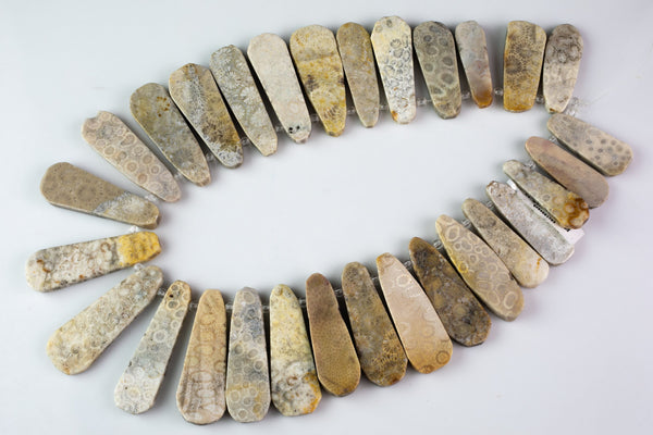 Fossil Coral Quartz- Free Form Drops Beads- High Quality- 12*50mm- Full Strand 16" - 22 Pieces