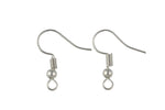 Earring Wire French Hook Earrings, Fish Hook- Rhodium Plated- Basic Sizing