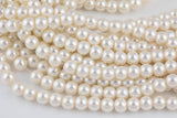 4mm, 6mm, 8mm, 10mm Glass Pearl- 16 Inch strand- 1 strand 5 strand or 10 strand- White