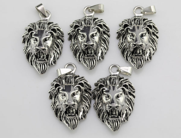 Majestic Lion Head Pendant Antique Silver Brass 1 inch long