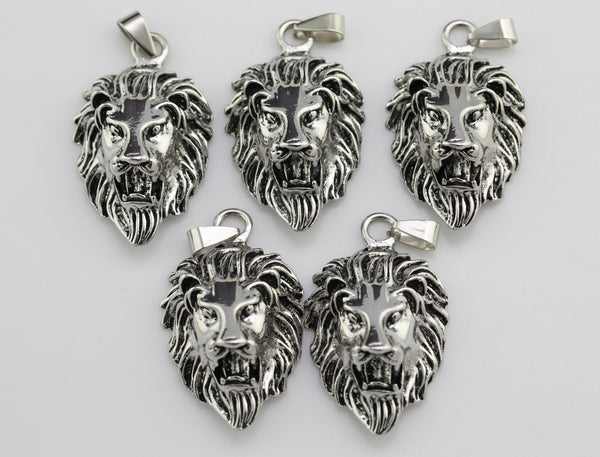Majestic Lion Head Pendant Antique Silver Brass 1 inch long