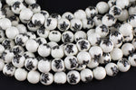 12mm Ceramic Smooth Round- SnowFlake-15 inches per strand- Porcelain