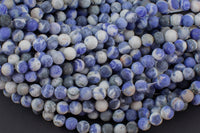 Natural White Blue Sodalite, High Quality in Matte Round, 4mm, 6mm, 8mm, 10mm, 12mm, 14mm-Full Strand 16 inch Strand AAA Quality