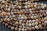 Natural Brown Zebra Jasper Beads Grade AAA Round-4mm, 6mm, 8mm, 10mm, 12mm- Full 15.5 Inch Strand Smooth Gemstone Beads