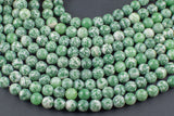 Natural Green Spot Dalmatian Jasper- Round sizes. 4mm, 6mm, 8mm, 10mm, 12mm, 14mm- Full 15.5 Inch Strand- Smooth Gemstone Beads