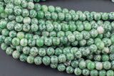 Natural Green Spot Dalmatian Jasper- Round sizes. 4mm, 6mm, 8mm, 10mm, 12mm, 14mm- Full 15.5 Inch Strand- Smooth Gemstone Beads