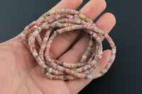 Natural Flower Rhodonite- 2x4mm Heishi Stretchy Bracelet- 7 inches