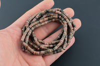 Natural Rhodonite- 2x4mm Heishi Stretchy Bracelet- 7 inches