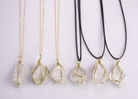 White Quartz Crystal Necklaces Handmade in USA Wire Wrapped Raw Natural Gemstone Crystal Necklace Handmade Jewelry Raw Green Aventurine
