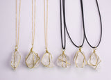 White Quartz Crystal Necklaces Handmade in USA Wire Wrapped Raw Natural Gemstone Crystal Necklace Handmade Jewelry Raw Green Aventurine