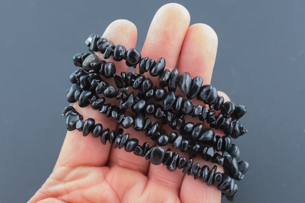 Natural Obsidian Stretchy String Bracelet Natural Gemstone Crystal Bracelets Handmade Jewelry Bracelet Crystal Bracelet