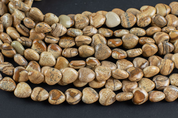 Natural Picture Jasper-Heart Shape-10mm-Special Shape- Full Strand Gemstone Beads