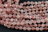 Natural Strawberry Quartz - Hexagonal Hexagon Shape - Grade A High Quality- 6mm 7mm 8mm and 10mm- Full Strand 16" Gemstone Beads