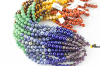 Natural Chakra Beads 4mm 6mm 8mm Round Gemstone Amethyst Lapis Sodalite Aventurine Tigers Eye Yellow Jade Red Jasper Full Strand 14" - 15.5"