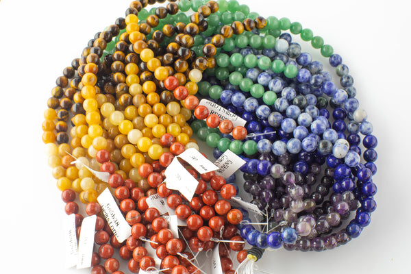 Natural Chakra Beads Smooth 4mm 6mm 8mm Round Amethyst Lapis Sodalite Aventurine Tigers Eye Yellow Jade Red Jasper Full Strand 14" - 15.5"