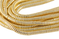 Medium Light Gold Pyrite- Barrel Heishi- Hematite Strands- Medium Light Gold- 4mm and 6mm