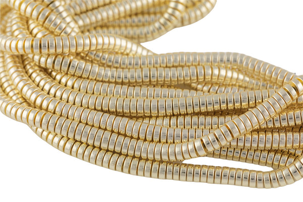 X Light Gold Pyrite- Barrel Heishi- Hematite Strands- Light Gold- 4mm and 6mm