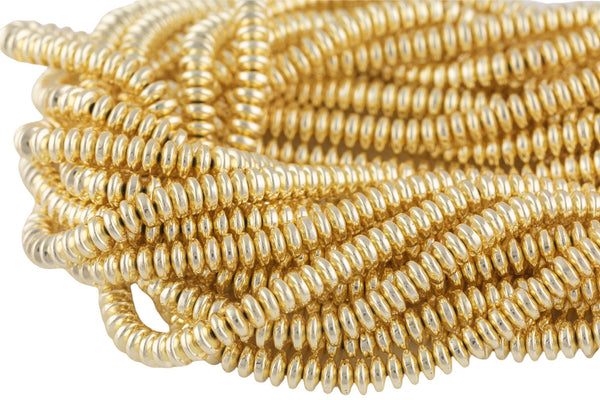 Light Gold Pyrite- Flat Edge Saucer Roundel- Hematite Strands- Light Gold- 4-8mm