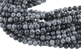 Natural Snowflake Obsidian Grade AAA Round. 4mm, 6mm, 8mm, 10mm, 12mm-Full Strand 15.5 inch Strand- Smooth Gemstone Beads