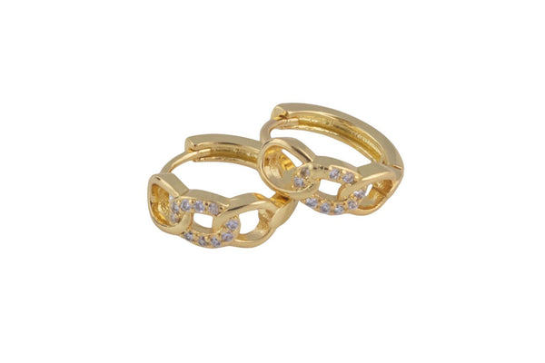 13mm 18kt Gold Curb Huggie Hoops- CZ Hoop Earring with CZ Set- 1 pair per order Huggies