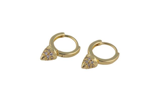 12mm 18kt Gold Curb Huggie Hoops- CZ Hoop Earring with CZ Set- 1 pair per order Huggies