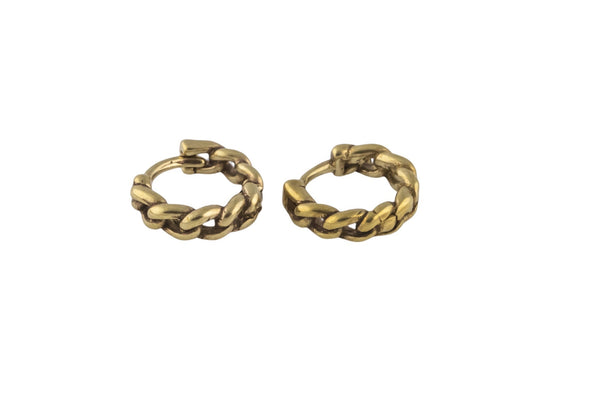 Circle Earring Curb Chain Circle Hoops- Solid Brass-11mm