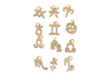 Add on Small Cz Zodiac Charms- Gold Plated over Brass Astrological Zodiac Signs Symbols, Birthday Personalized Horoscope Charm