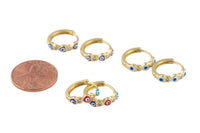 14mm 18kt Gold Enamel Evil Eye Heart Huggie Hoops- 14mm CZ Hoop Earring with CZ Set- 1 pair per order Huggies