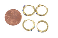 14mm 18kt Gold Enamel Evil Eye Square Huggie Hoops- 14mm CZ Hoop Earring with CZ Set- 1 pair per order Huggies