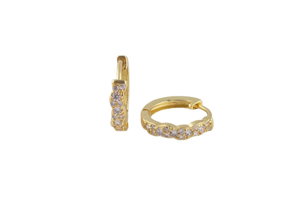 14mm 18kt Gold Huggie Hoops- 14mm CZ Hoop Earring with CZ Set- 1 pair per order Huggies