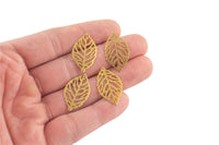 Brass earrings-Earring copper accessories-Earring connector-Brass earring charms-Earring pendant-Brass jewelry-Leaf earrings-15x27mm