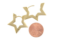 Circle Earring Star Hoops- Solid Brass- 17mm- 4mm thick