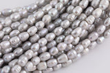 6-7mm*10mm Silver Gray Large Hole Freshwater Pearl Pearls - 8 Inch Strand Big Hole Beads