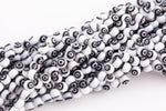 6mm Evil Eye Beads Round Glass Crystal white on black 15-16"