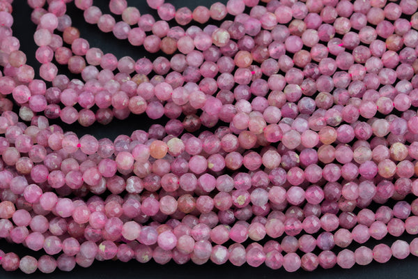 Natural Ruby Beads Full Strands-15.5 inches 3-4mm- Nice Size Hole- Diamond Cutting, High Facets- Nice and Sparkly- Faceted Round