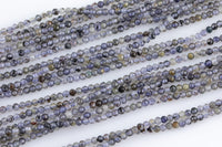 Natural Iolite Quartz Beads Full Strands-15.5 inches-2mm 3mm- Nice Size Hole- Diamond Cutting, High Facets-Nice and Sparkly-Faceted Round