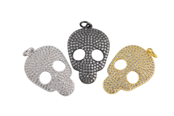 Skull CZ Diamond Pave Charm / Pendant 25x19mm