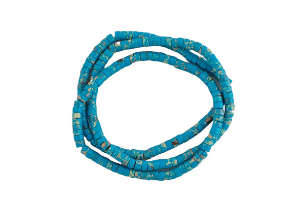 Aqua Blue Sea Sediment Jasper- 2x4mm Heishi Stretchy Bracelet- 7 inches