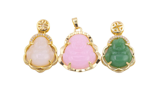2 pcs Micro Pave Buddha 24k Gold Pendant Gold Buddha Charm for Laughing Buddha for Religious Jewelry Making Supply Trend