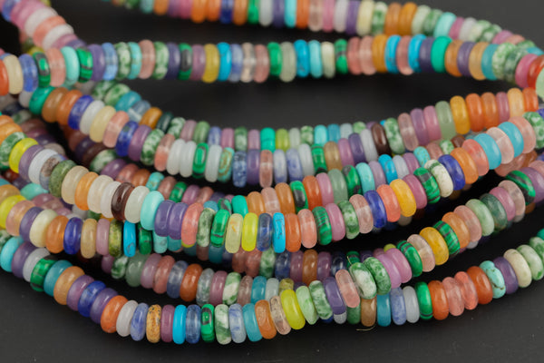 Multi Gemstone- High Quality in Smooth Saucer Roundel, 2x6mm Flat Rondel 15 Inches Thin Roundel