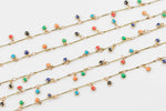 Multicolor Dangly Enamel Chain with Sun Shaped Coin Drops - Solid Brass - 5mm - By the Yard