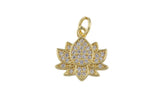 Gold Lotus C.Z. Charm CZ Pendant- 12mm