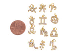 Add on Small Cz Zodiac Charms- Gold Plated over Brass Astrological Zodiac Signs Symbols, Birthday Personalized Horoscope Charm