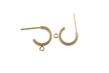 1 pair Gold Stud Hoops, Small Hoop Earrings- 18kt Gold Stud Curb Earring-- 12mm