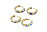 14mm 18kt Gold Enamel Evil Eye Square Huggie Hoops- 14mm CZ Hoop Earring with CZ Set- 1 pair per order Huggies