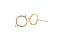 1 pair Gold Stud Hoops, Small Hoop Earrings- 18kt Gold Stud Earring-- 10mm